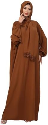SafaSoft Womens Abaya with Hijab One-Piece Modest Islamic Maxi Dress Elegant Loose-Fit Prayer Outfit for Ramadan, Eid