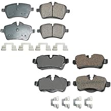 Akebono Euro Front and Rear Ultra Premium Ceramic Brake Pad Set Kit with Hardware For Mini R56 R57 Cooper S R55 S Clubman R59 Roadster S R58 Coupe S with Standard Brakes