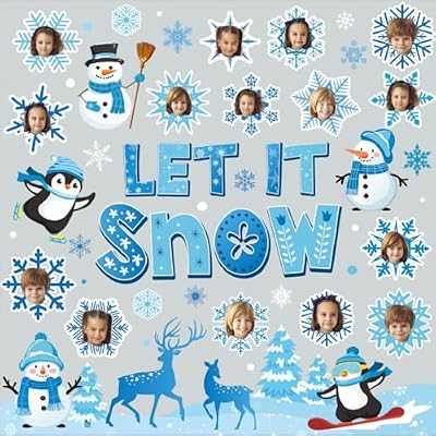 Pasimy Winter Bulletin Board Decorations January Bulletin Board Set Snowman Classroom Decor Penguin Snowflake Let it Snow Cutouts for Kindergarten Winter Wonderland Office Wall Door Holiday Supplies