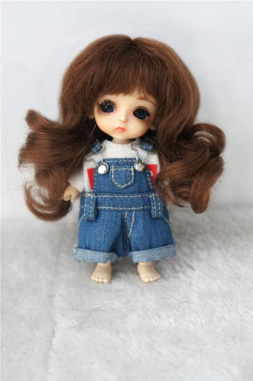 Tiny Doll Wigs D20313 3-4inch 9-10cm Long Princess Soft Wave Mohair BJD Doll Hair (L.t Brown)