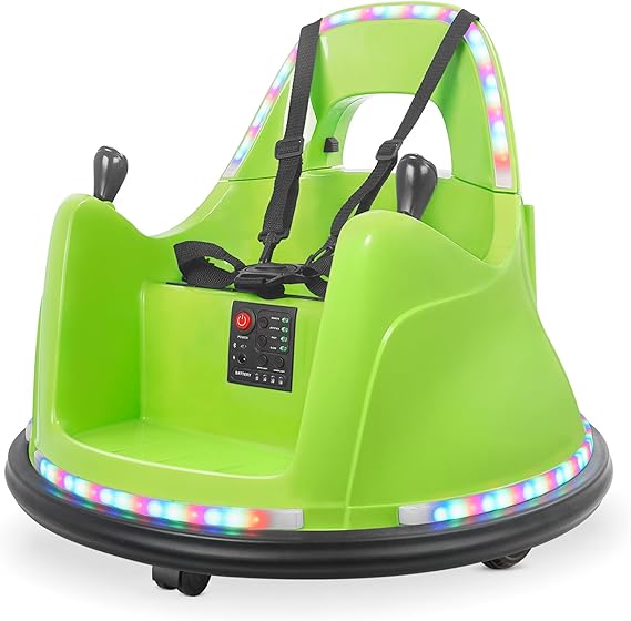 Kidzone WiFi Bumper Car for Toddler & Kids 1.5-6 Years Old, 2 Speeds 12V Electric Ride On Bumping Toy Gifts W/Remote Control, APP Control, LED Lights, Bluetooth, 360Spin and DIY Sticker, Lemon Green
